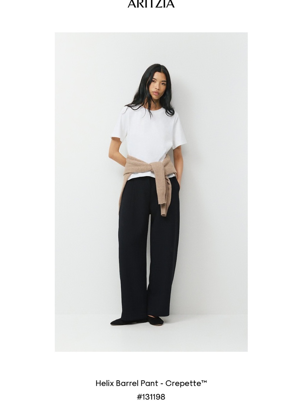 Aritzia Black Helix Barrel Pant Crepette with 27” inseam